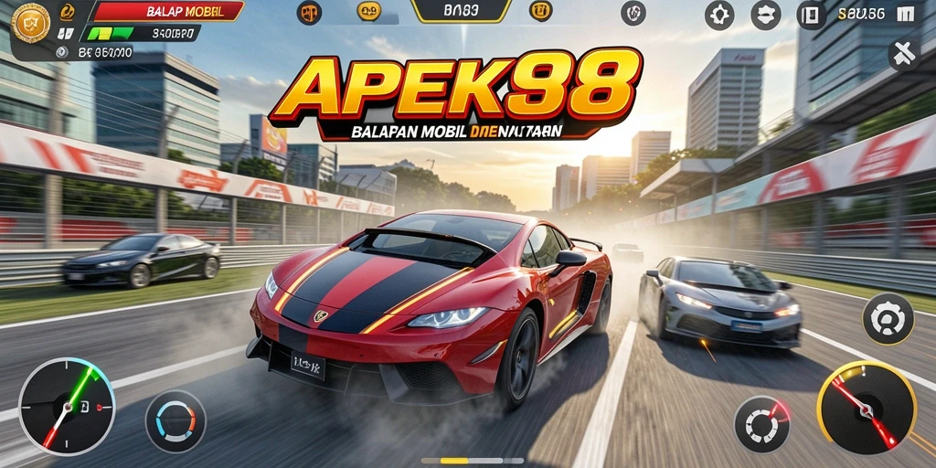 Antarmuka permainan APEK88 dengan grafik balapan mobil yang menawan.