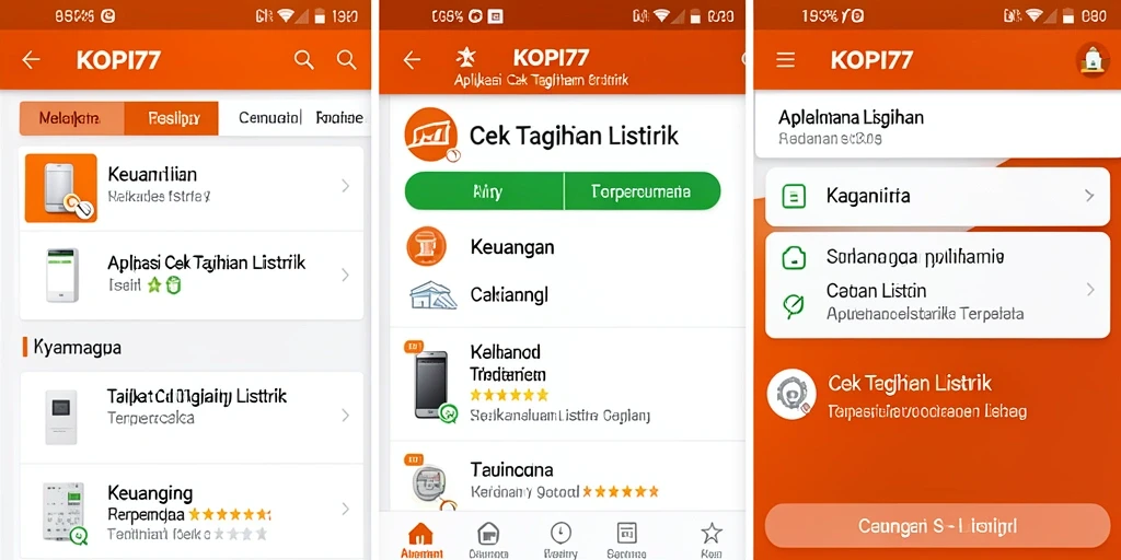 Tampilan antarmuka utama KOPI77 untuk Cek Tagihan Listrik.
