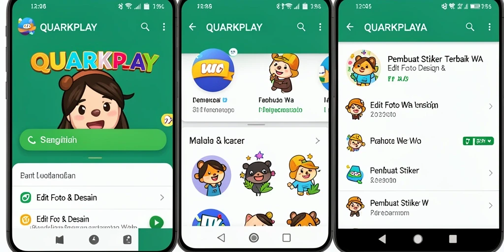 Tampilan antarmuka aplikasi QUARKPLAY untuk mendesain stiker WA.