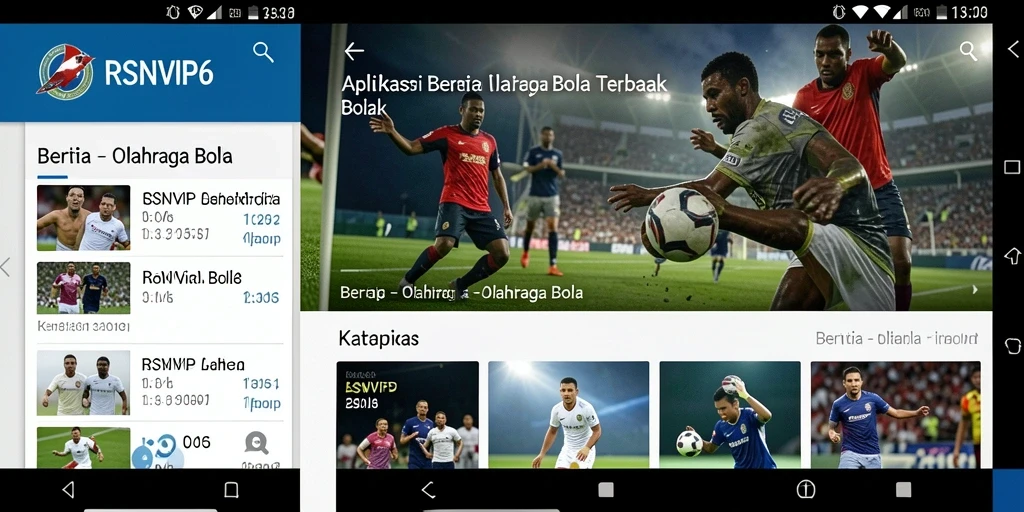 Antarmuka RSNVIP6 menampilkan berita dan statistik olahraga bola.